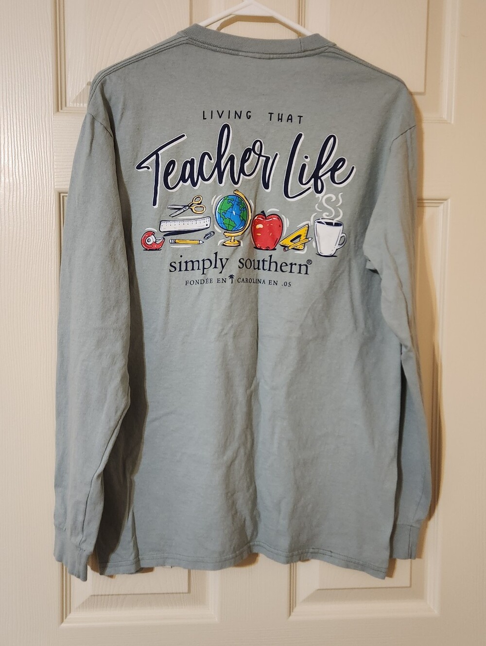 Simply Southern LS T-Shirt "Living That Teacher Life" Green Women's Size Medium